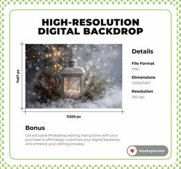 Newborn Digital Backdrop, Christmas Lantern Photo Background, Holiday Baby Prop, Winter Wonderland, Snowy Forest, Photoshop & Canva Template