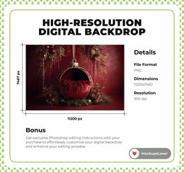 First Christmas Baby Digital Backdrop, Christmas Ball Photo Background, Holiday Studio Newborn Boy Girl Prop, Photoshop & Canva Template