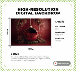 First Christmas Baby Digital Backdrop, Christmas Ball Photo Background, Holiday Studio Newborn Boy Girl Prop, Photoshop & Canva Template