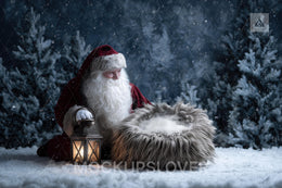 Christmas Baby Digital Backdrop, Winter Forest Photo Background, Santa Claus, Holiday Newborn Boy Girl Prop, Photoshop & Canva Template