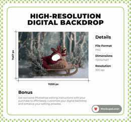 Christmas Baby Reindeer Face Swap Overlay, Woodland Baby Digital Backdrop, Winter Wonderland Photo Background, Holiday Newborn Studio Prop