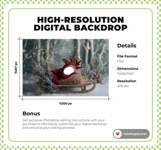 Christmas Baby Reindeer Face Swap Overlay, Woodland Baby Digital Backdrop, Winter Wonderland Photo Background, Holiday Newborn Studio Prop