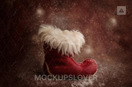 First Christmas Baby Digital Backdrop, Red Boot, Studio Photo Background, Holiday Newborn Boy Girl Prop, Photoshop & Canva Template