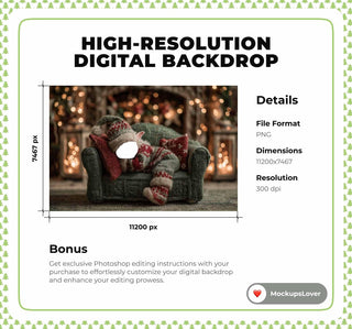 Little Elf Face Swap Overlay, Christmas Baby Digital Backdrop, Armchair, Cozy Studio Photo Background, Holiday Newborn Prop, Canva Template