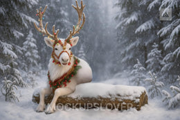 Christmas Reindeer Digital Backdrop, Snowy Fantasy Forest, Christmas Animals, Winter Wonderland Photo Background, Holiday Kids Prop