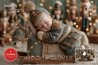newborn face swap overlay on christmas nutcracker backdrop for holiday photos