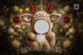 Newborn Face Swap Overlay, Christmas Reindeer Digital Backdrop, Holiday Photo Background, Baby Portrait Prop, Photoshop & Canva Template