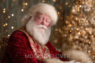 First Christmas Baby Digital Backdrop, Santa Claus, Gold Studio Photo Background, Holiday Newborn Portrait Prop, Photoshop & Canva Template