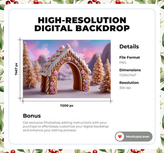 110 Christmas Arches Digital Backdrop Bundle, Winter Wonderland Photo Backgrounds, Holiday Kids Prop, Photoshop & Canva Templates
