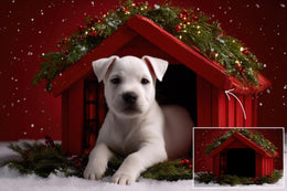 344 Christmas Dog House Digital Background Bundle, Winter Pet House Backdrops, Cat House, Pet Portrait Prop, Photoshop & Canva Template