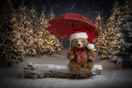 Christmas Teddy Bear Digital Backdrop, Fantasy Forest Photo Background, Holiday Kids Prop, Winter Wonderland, Photoshop & Canva Template