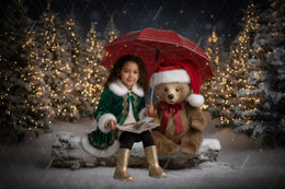 Christmas Teddy Bear Digital Backdrop, Fantasy Forest Photo Background, Holiday Kids Prop, Winter Wonderland, Photoshop & Canva Template
