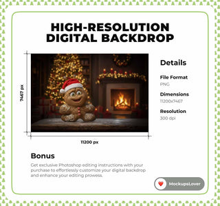Christmas Gingerbread Digital Backdrop, Bakery Photo Background, Farmhouse Kitchen, Holiday Kids Prop, Christmas Cookies, Photoshop Template