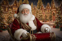 Christmas Village With Santa Claus Digital Backdrop, Santa Sleigh Photo Background, Holiday Kids Portrait Prop, Photoshop & Canva Template