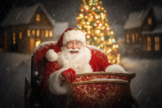 Santa Sleigh Digital Backdrop, Christmas Photo Background, North Pole, Santa Claus, Holiday Kids Prop, Winter Wonderland, Photoshop Template