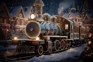 Christmas Train Digital Backdrop, Polar Express Photo Background, North Pole, Holiday Kids Prop, Winter Wonderland, Photoshop/Canva Template