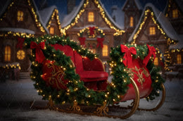 Christmas Village Digital Backdrop, Santa Sleigh Photo Background, Winter Wonderland, Holiday Kids Prop, Photoshop & Canva Template