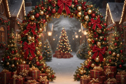 Christmas Arch Digital Backdrop, Christmas Village Photo Background, Holiday Kids Prop, Winter Wonderland, Photoshop & Canva Template