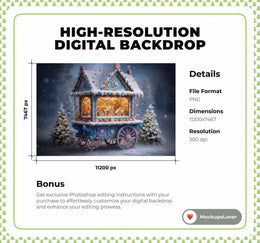 Christmas Digital Backdrop, Candyland Props, Farm Cart, Winter Wonderland Photo Background, Holiday Kids Prop, Photoshop & Canva Template
