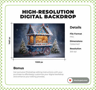 Christmas Digital Backdrop, Candyland Props, Farm Cart, Winter Wonderland Photo Background, Holiday Kids Prop, Photoshop & Canva Template