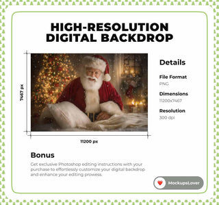 Cozy Christmas Digital Backdrop, Santa Claus, Christmas House Photo Background, Holiday Kids Prop, Photoshop & Canva Template, Photo Editing