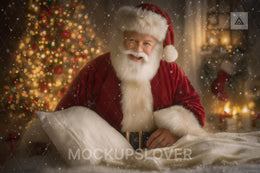Cozy Christmas Digital Backdrop, Santa Claus, Christmas House Photo Background, Holiday Kids Prop, Photoshop & Canva Template, Photo Editing