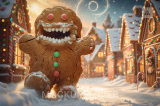 Christmas Digital Backdrop, Giant Gingerbread Photo Background, Holiday Kids Prop, Christmas Cookies, Village, Photoshop & Canva Template