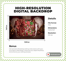 First Christmas Newborn Digital Backdrop, Red Studio, Christmas Gift, Santa Claus Photo Background, Holiday Baby Prop, Photoshop Template