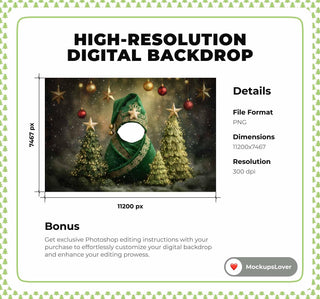 Newborn Face Swap Overlay, Christmas Tree Digital Backdrop, Green Studio Photo Background, Holiday Baby Prop, Photoshop & Canva Template