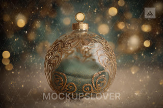 First Christmas Baby Digital Backdrop, Gold Christmas Ball Photo Background, Holiday Newborn Prop, Photoshop/Canva Template, Photo Editing