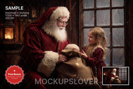 santa claus workshop scene with christmas decorations, perfect for holiday photo props
