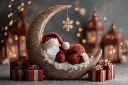 Christmas Baby Face Swap Overlay, Crescent Moon Digital Backdrop, Studio Photo Background, Holiday Newborn Prop, Little Santa Claus