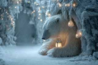 Winter Digital Backdrop, Polar Bear Photo Background, Christmas Animals, Holiday Kids Prop, Woodland Animals, Photoshop & Canva Template