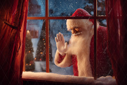 Christmas Window Digital Backdrop, Santa Claus Photo Background, Holiday Kids Portrait Prop, Winter Wonderland, Photoshop & Canva Template