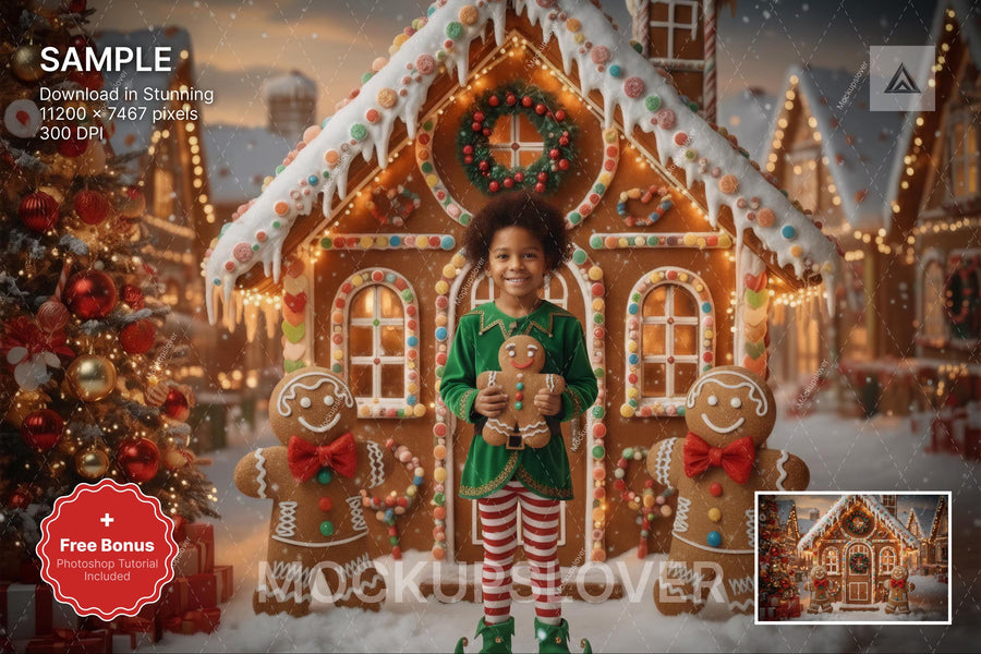 whimsical gingerbread house with candy details perfect for christmas photo backdrop in winter wonderland setting