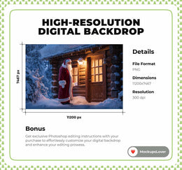 Christmas Digital Backdrop, Santa Claus, North Pole Photo Background, Christmas House, Holiday Kids Prop, Photoshop & Canva Template
