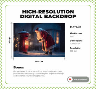 Christmas Red Mailbox Digital Backdrop, Letter To Santa Photo Background, Santa Claus, Holiday Kids Prop, Photoshop & Canva Template