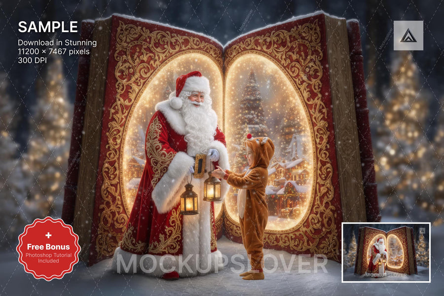 scene with santa claus in a winter wonderland backdrop, festive holiday atmosphere, suitable for christmas photo shoots