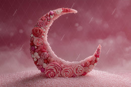 Pink Christmas Baby Digital Backdrop, Crescent Moon Photo Background, Newborn Candyland Prop, Winter Wonderland, Photoshop & Canva Template