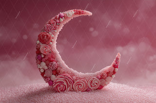 Pink Christmas Baby Digital Backdrop, Crescent Moon Photo Background, Newborn Candyland Prop, Winter Wonderland, Photoshop & Canva Template