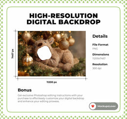 Christmas Baby Face Swap Overlay, Christmas Reindeer Digital Backdrop, Studio Photo Background, Holiday Newborn Prop, Photoshop Template