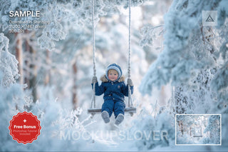 snowy forest scene with snow-covered trees, perfect as a winter backdrop for holiday photos