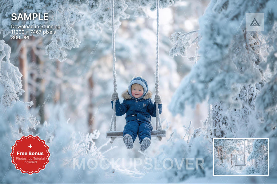 snowy forest scene with snow-covered trees, perfect as a winter backdrop for holiday photos