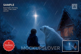 polar bear and north pole scene with christmas star, perfect for holiday photo backgrounds