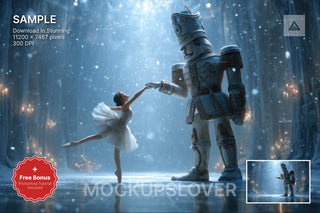 nutcracker ballet figure on a festive winter backdrop, ideal for holiday photo shoots and digital backgrounds