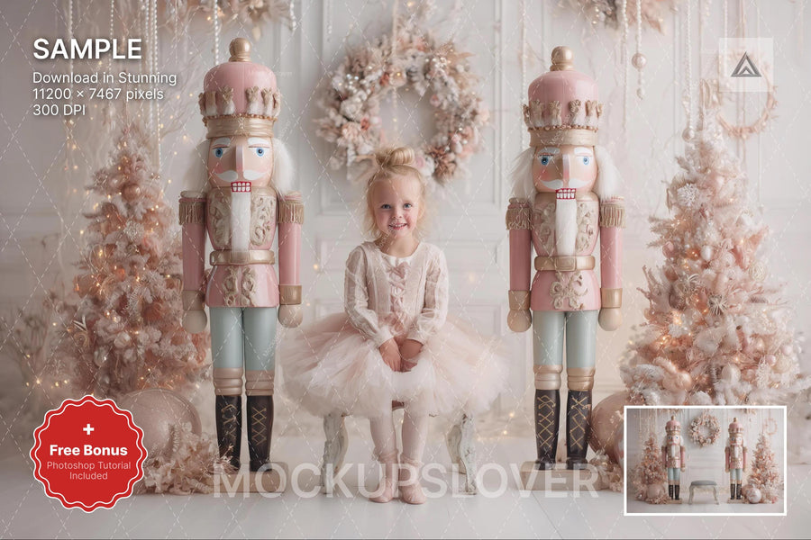 christmas nutcracker figure on winter backdrop, perfect for holiday photo shoots