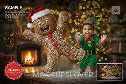 scene of christmas cookies and gingerbread with holiday backdrop, perfect for photo editing