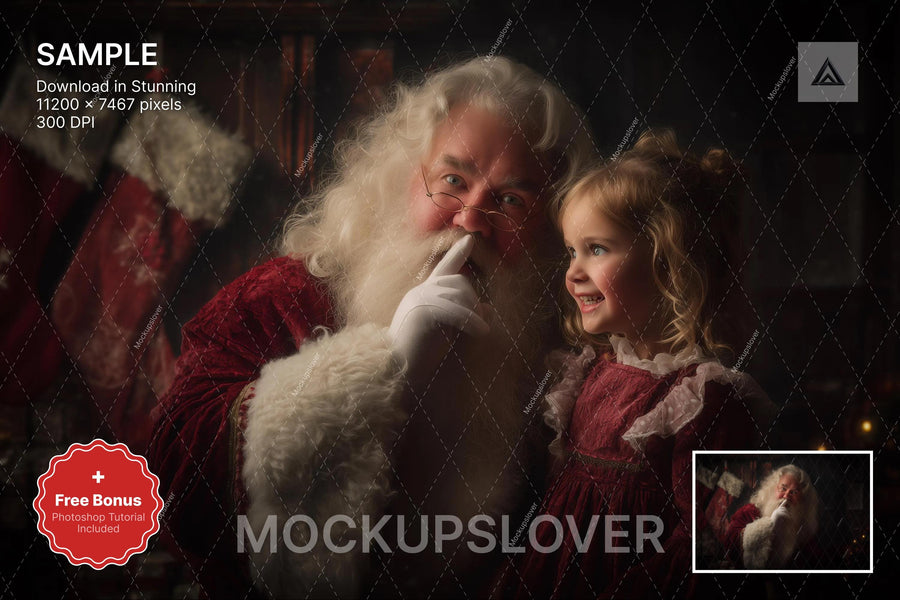 santa claus in winter wonderland scene, holiday photo background, christmas portrait backdrop