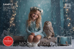 scene of a winter fantasy forest with woodland creatures, ideal for holiday photo shoots
