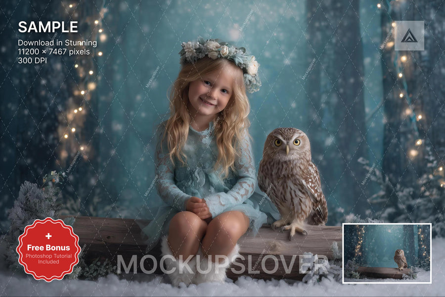 scene of a winter fantasy forest with woodland creatures, ideal for holiday photo shoots